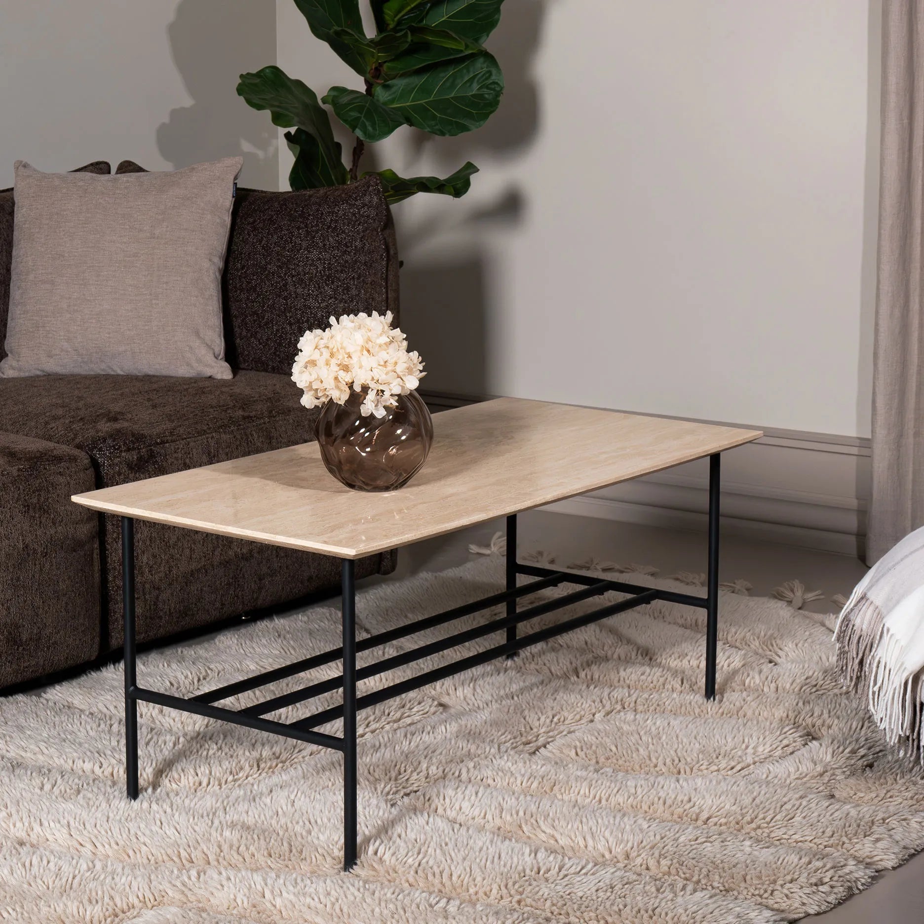 LINES II sofabord i travertin 100x50 cm